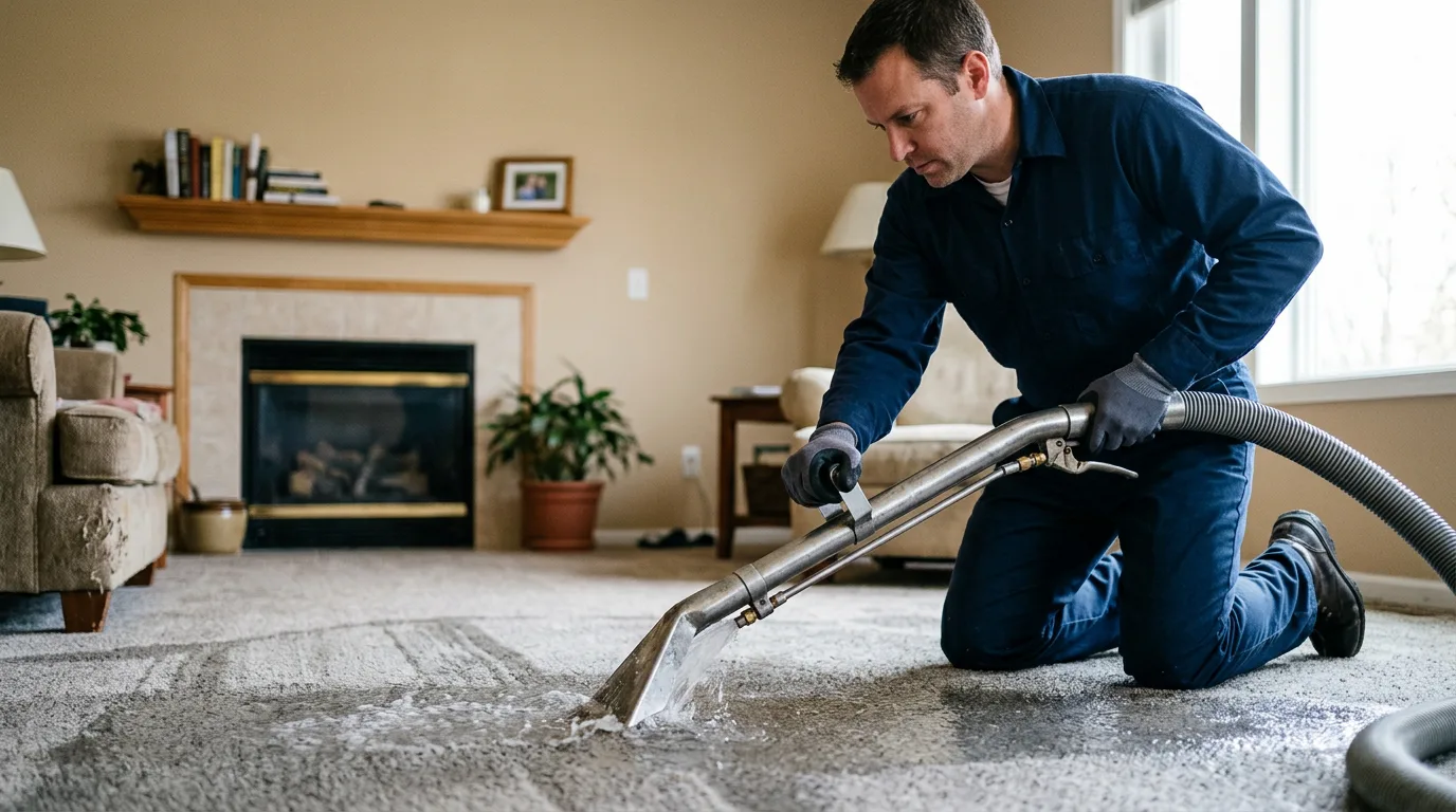 Water damage restoration technician working near Carlton, TX